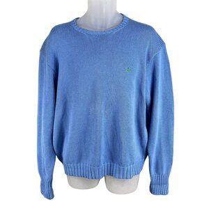 Polo Ralph Lauren Men L Crewneck Knit Sweater Green Pony Royal Blue Quiet Luxury